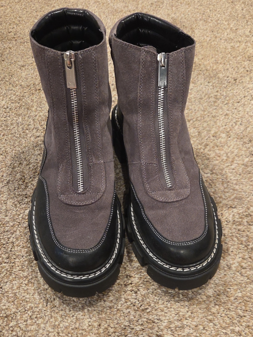 Women Front-Zip Suede Combat Boots in Gray 9